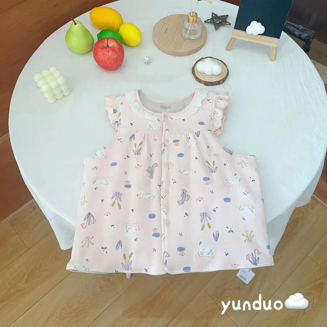 【原韩D】儿童粉色天鹅纯色圆领蕾丝百搭马甲048