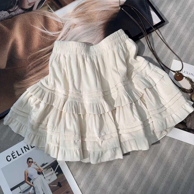 9687# 秋季新款百搭荷叶边短裙高腰小个子A字短裙