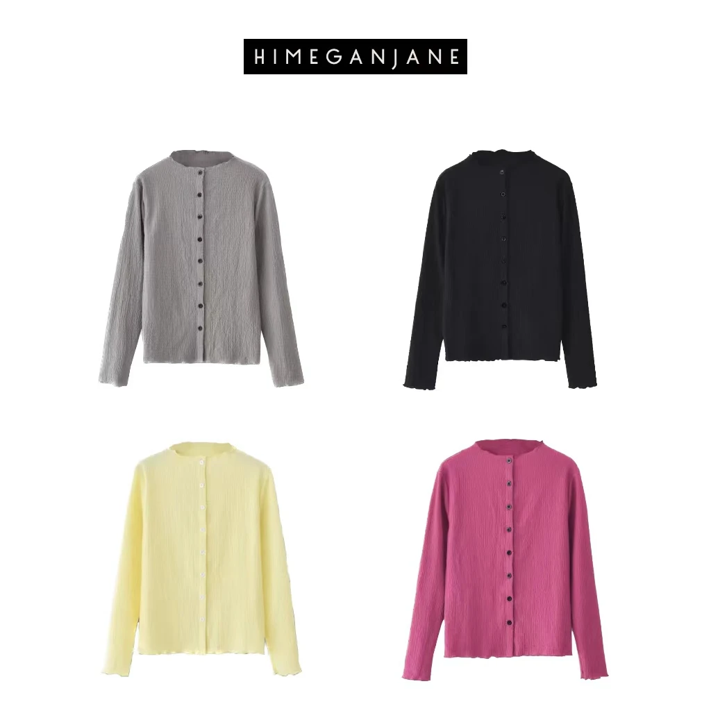 HIMEGANJANE“压褶小外套”时尚简约百搭纯色设计款4420