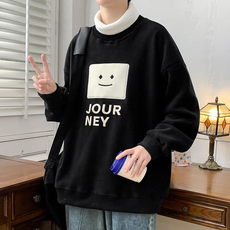 青少年冬季加绒加绒保暖卫衣初中生高中生潮流双面奥粒绒高领衣服