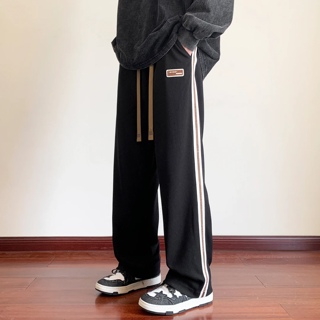 2023秋季新款阔腿裤百搭宽松垂感休闲裤青少年男生直筒裤抽绳织带