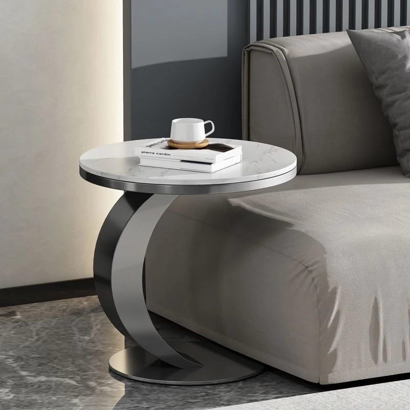沙发边几岩板轻奢客厅小圆桌简约角几床边桌柜创意卡几阳台小茶几