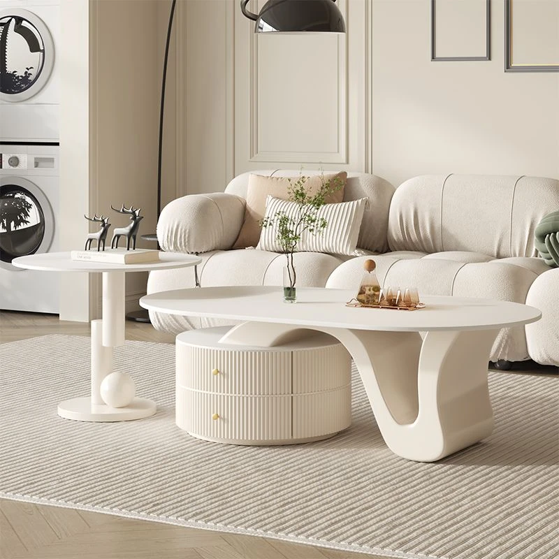 现代奶油风岩板茶几客厅新款家用小户型轻奢高级感极简网红茶几