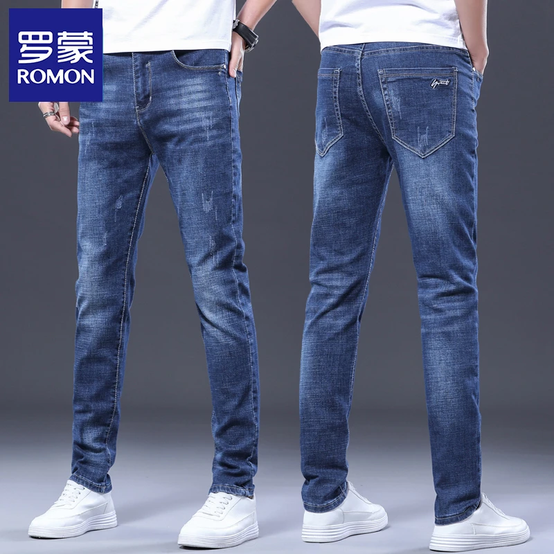 罗蒙牛仔裤男款春夏季款潮牌修身小脚2025新款男士百搭休闲长裤子