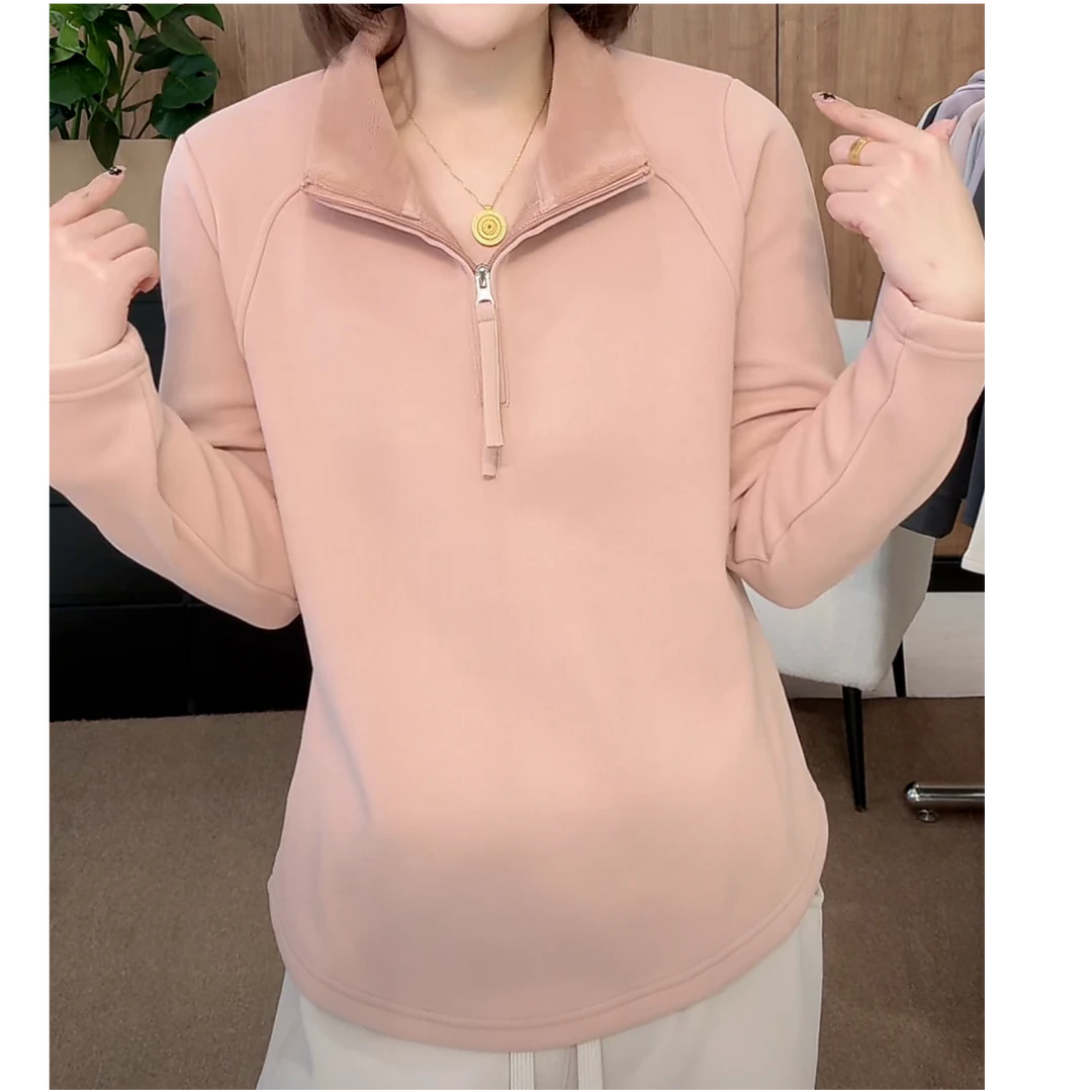 设计感半拉链立领加绒加厚卫衣女2024秋冬新款休闲百搭半高领上衣