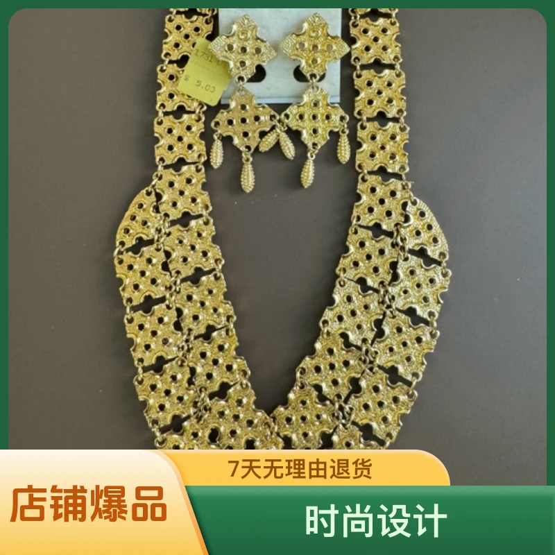 铜合金项链 时尚带吊标保存品金色长款欧美气质宫廷风颈链饰品