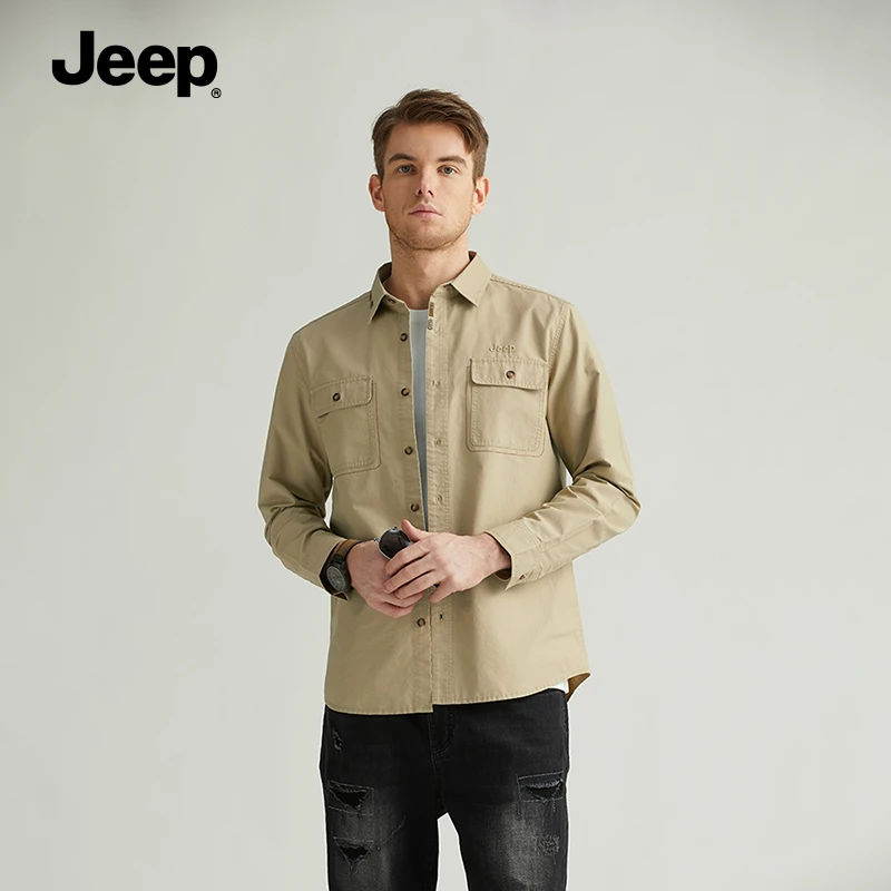 JEEP/吉普休闲衬衣纯色时尚商务男装长袖衬衫夏季上装户外百搭