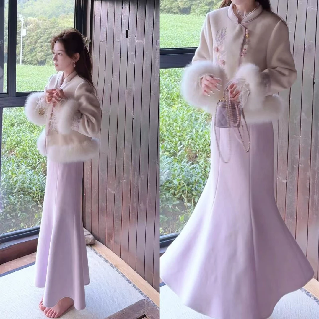 【婷婷】《紫色小花》雪青紫撞色 刺绣国风套装 TTH2FD658