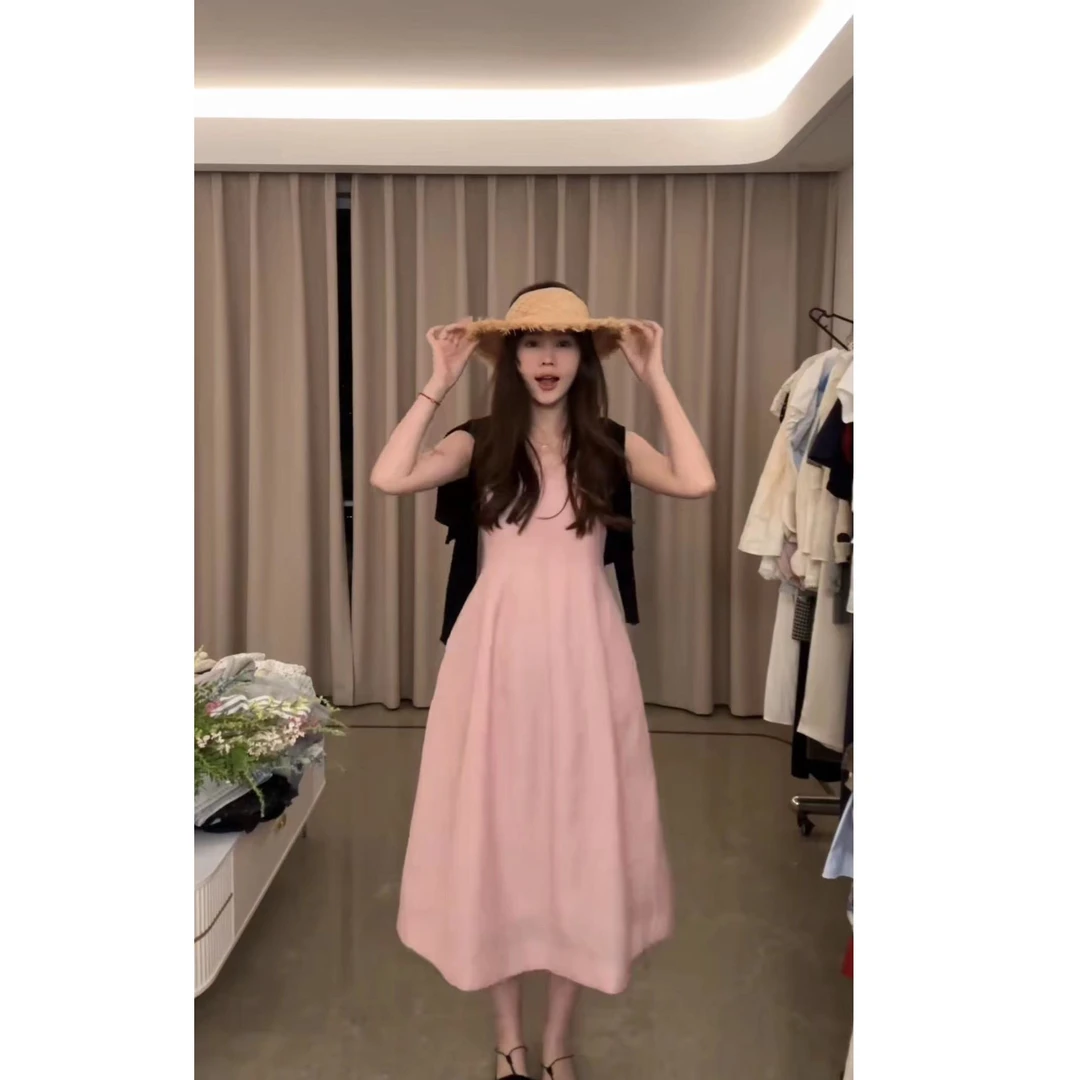 【花花】三文鱼~花苞型肌理感分割无袖背心裙连衣裙HH24X215