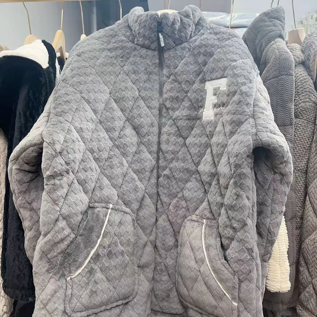 【K017】蛋糕绒提花立领拉链男士三层夹棉冬季加厚