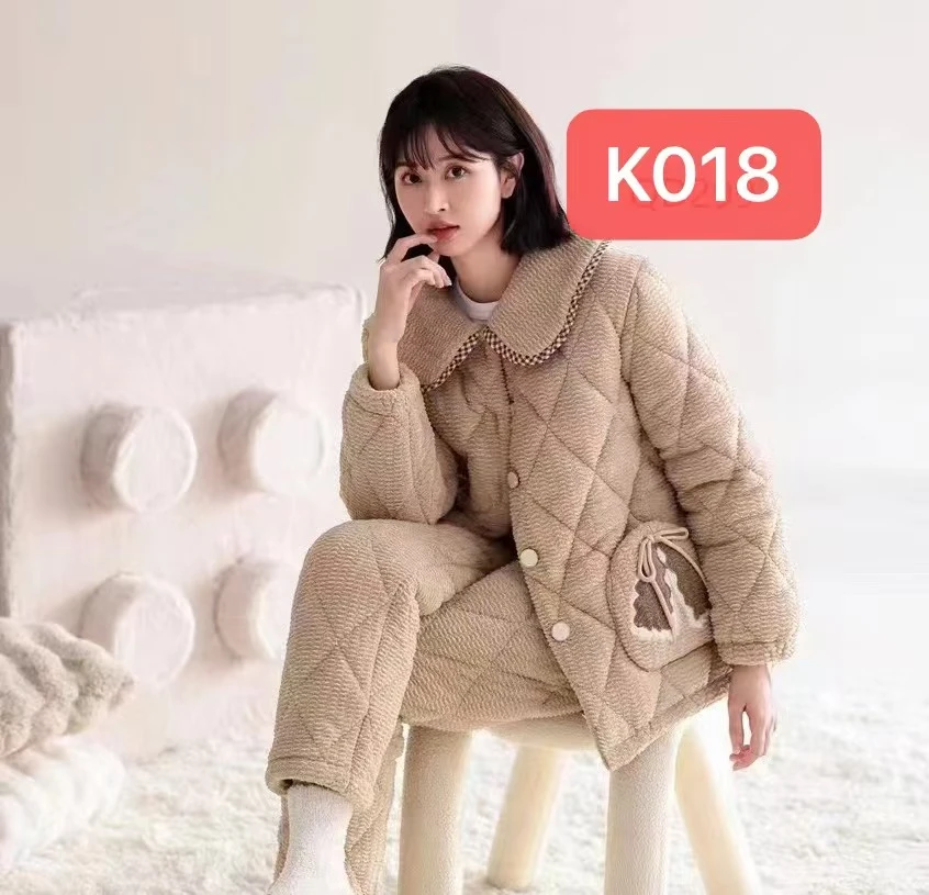 【K018】冬季女士蛋糕牛奶绒精品款高货翻领三层夹棉