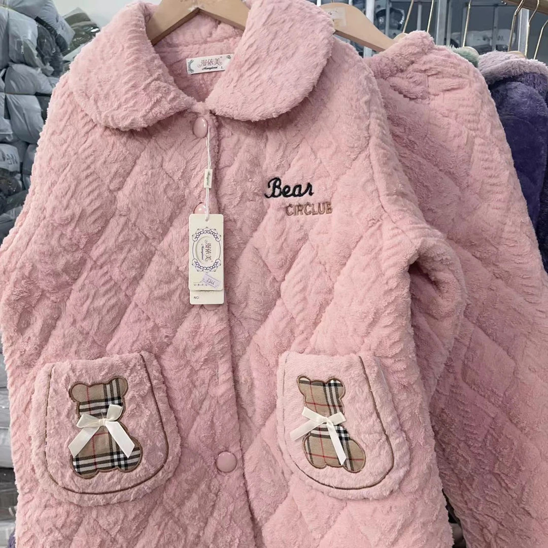 【米兔家居服】3375睡衣冬季女士三层夹棉牛奶绒提花家居服套装