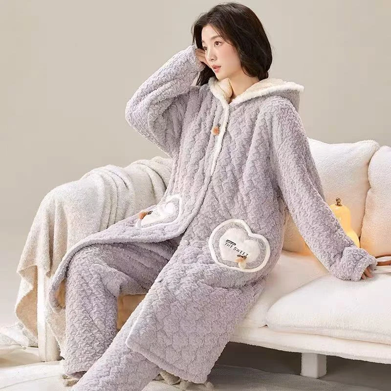 【K043】精品贵妇款连帽袍套三层夹棉加厚