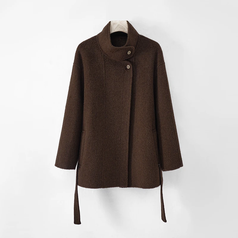 双面呢大衣气质短款休闲女士中长款设计师翻领88191