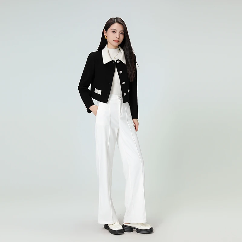 黑色短大衣小香风气质白色针织短款休闲时尚百搭毛呢短外套88013