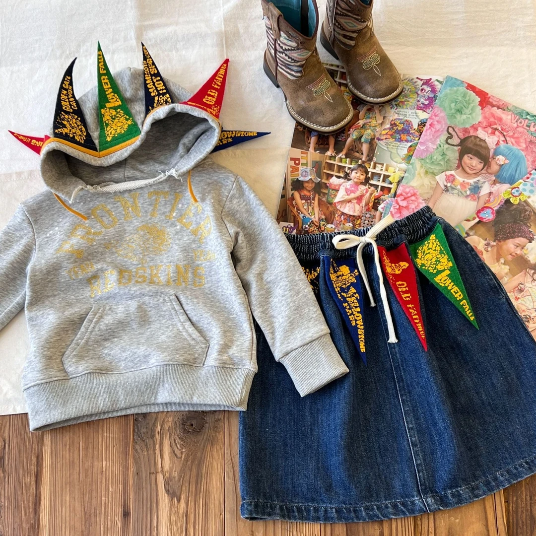 【现货】日系中古潮童DD儿童复古连帽卫衣重工旗子大帽檐jue版