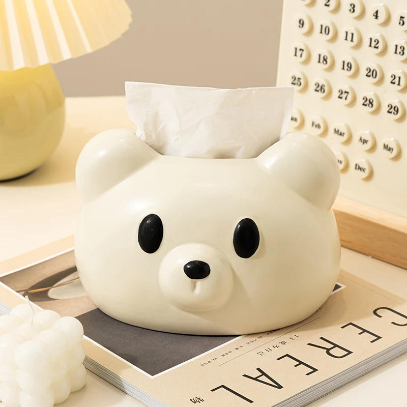 创意呆呆熊纸巾盒客厅轻奢高档抽纸盒可爱餐巾纸盒家居桌面装饰品