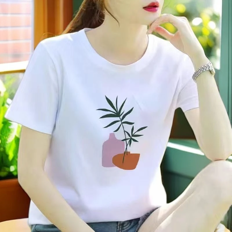 减龄宽松遮肚显瘦打底衫妈妈短袖夏季新款薄款透气半袖印花t恤潮.