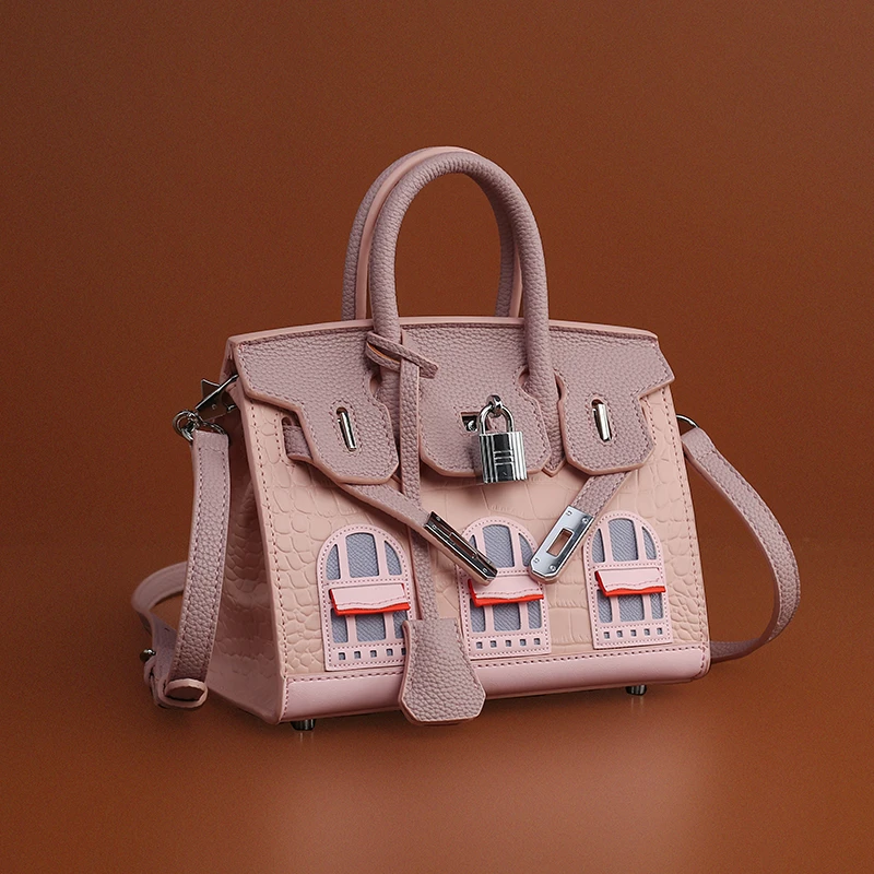 小房子铂金包高级感精致手提包真皮包包2025新款牛皮质感单肩斜跨