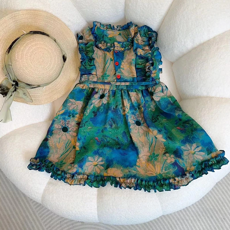 【送帽子】女童夏款复古连衣裙女孩裙子度假风沙滩风裙J620