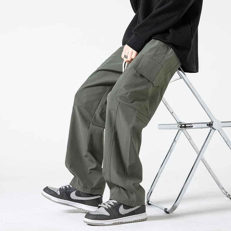 男生军绿色工装裤男直筒宽松春秋裤子2024新款休闲阔腿直筒裤垂感