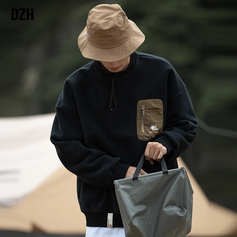 男士摇粒绒重磅卫衣男春秋款美式黑色上衣宽松男装2025新款衣服潮