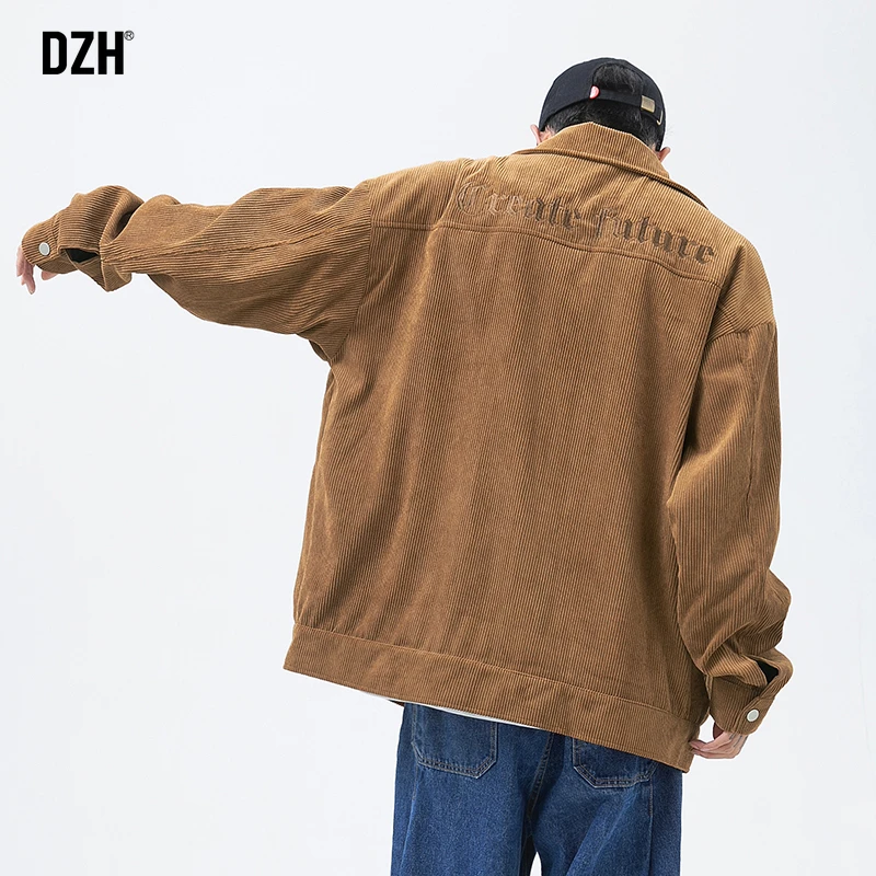 男士高街灯芯绒外套男秋冬情侣痞帅男装棕色上衣休闲工装翻领夹克