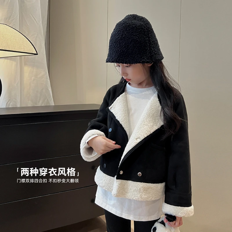 陈大猪 女童外套绒皮毛一体儿童机车风加厚保暖上衣-GSD3889
