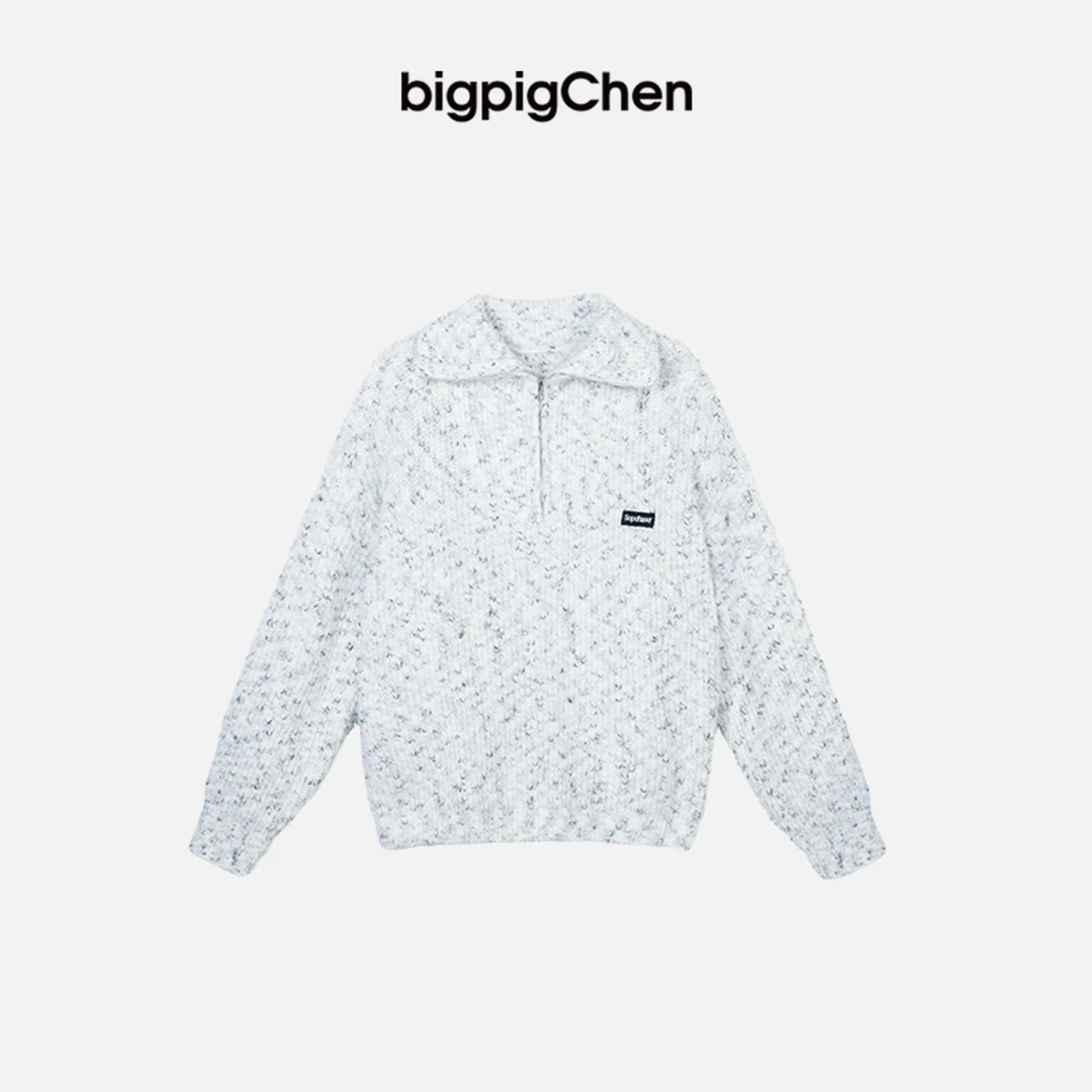 陈大猪【雪白云】设计感金属拉链翻领毛衫小香风质感女款-DYQ30010