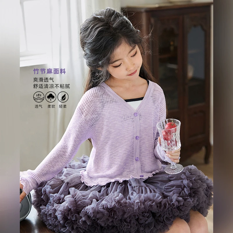 陈大猪女童 夏季针织开衫休闲外套洋气女孩长袖上衣-GXX418015