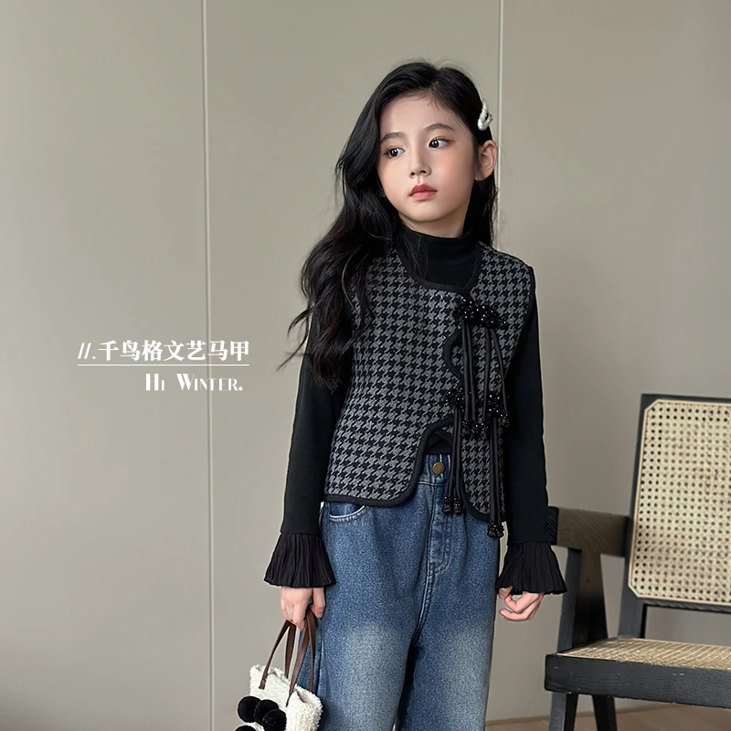 陈大猪【黑鹤】女童秋冬季新款儿童新中式国风盘扣流苏马甲-GSD3172