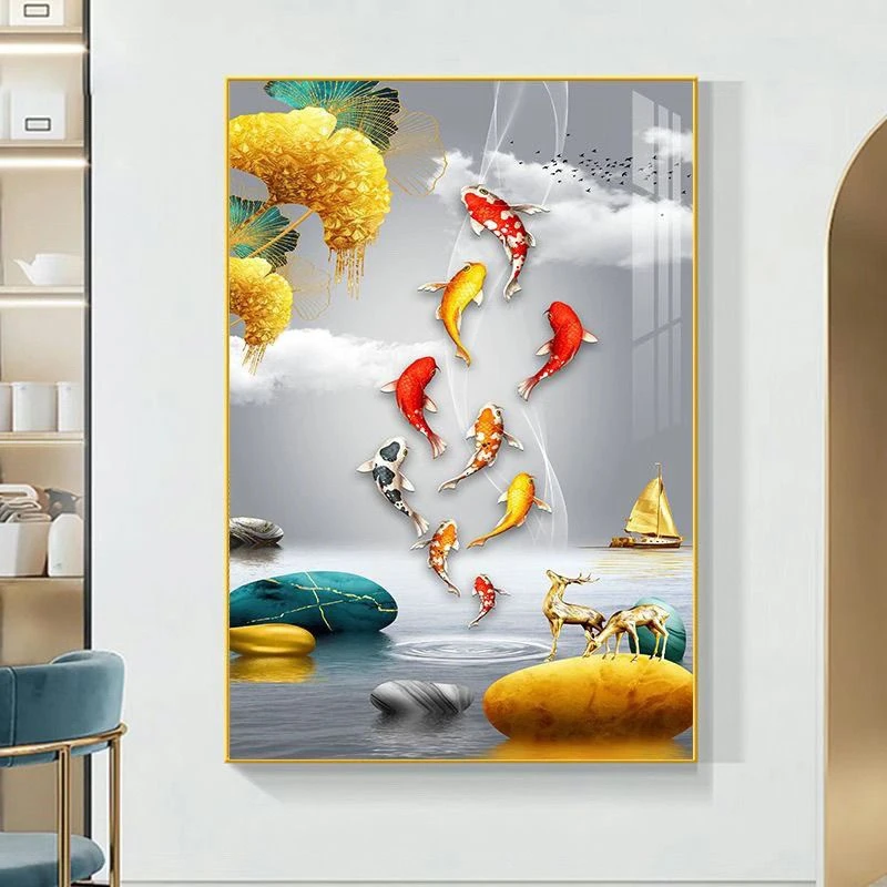 电表箱免打孔竖版金色框装饰画轻奢简约饭厅餐桌遮盖壁画客厅挂画