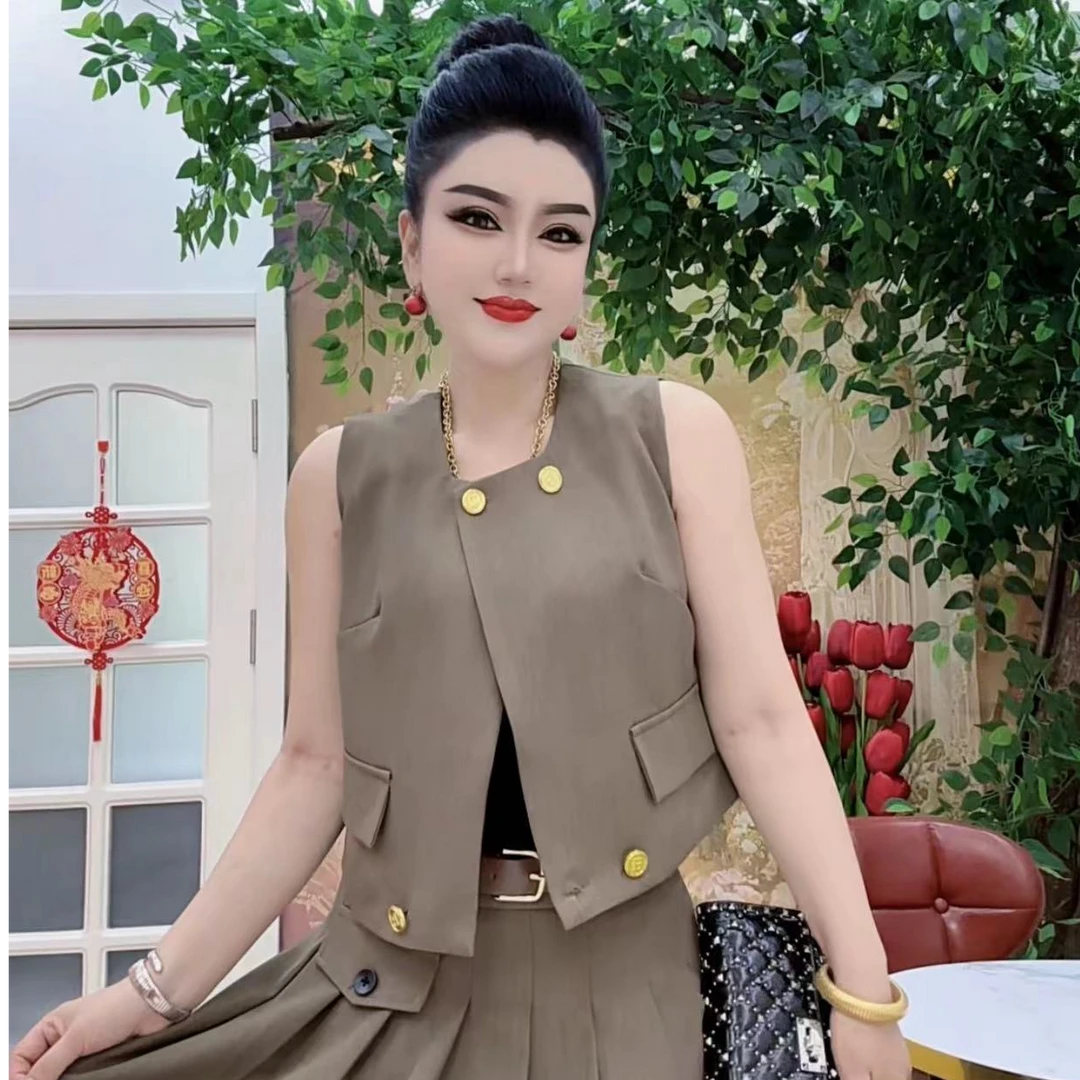 10806 高端时尚潮流百搭显瘦网红马甲+半身裙两件套