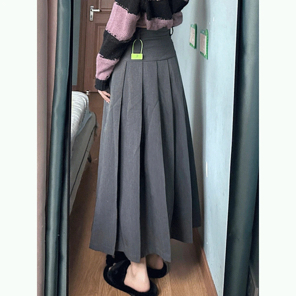 灰色百褶裙女大码胖mm微胖梨型高腰半身裙垂感a字裙遮胯西装裙夏