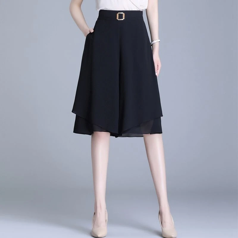 垂感雪纺阔腿裤夏季薄款透气短裤女款裤子显瘦洋气休闲五分裤裙裤