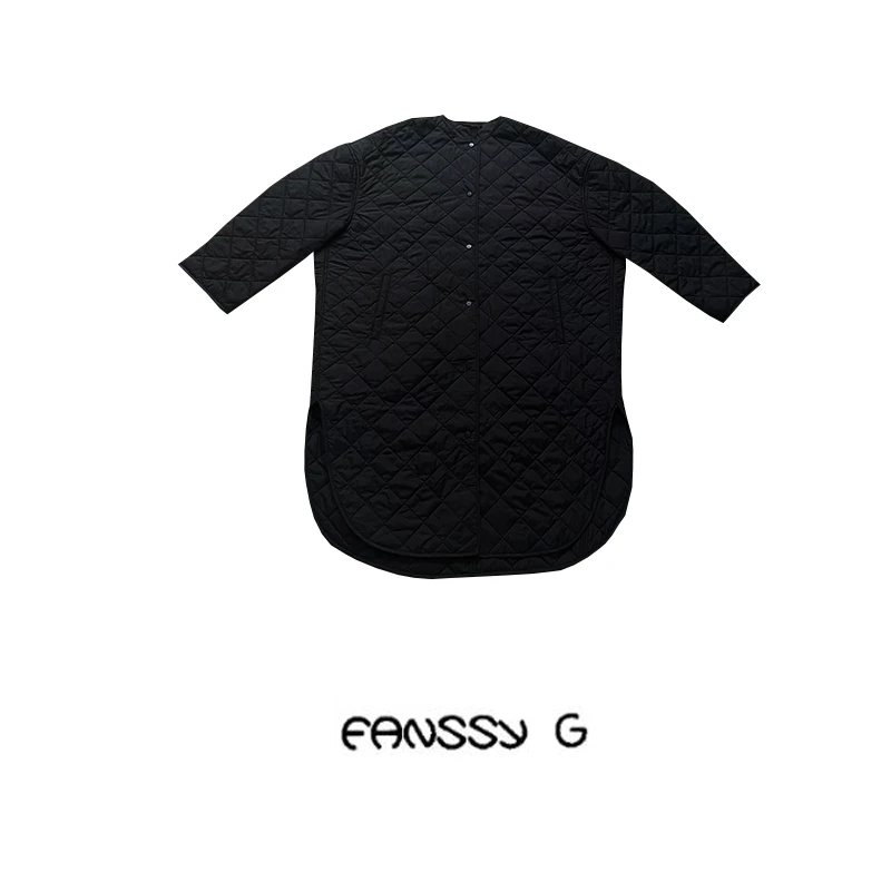 EANSSY G福利新款秋冬黑色格纹复古宽松保暖风衣外套NA2310C014