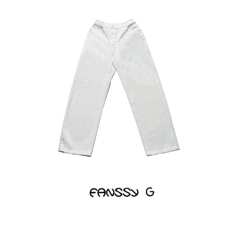 EANSSY G2024春季新款白色直筒宽松牛仔裤NA2401C003