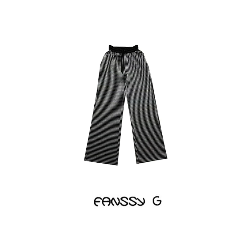 EANSSY G馥罹黑白条纹抽绳时尚百搭直筒裤休闲裤NA2310A003