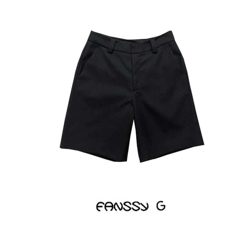 EANSSY G春季新款黑色宽松直筒纯色西装短裤NA2401C002