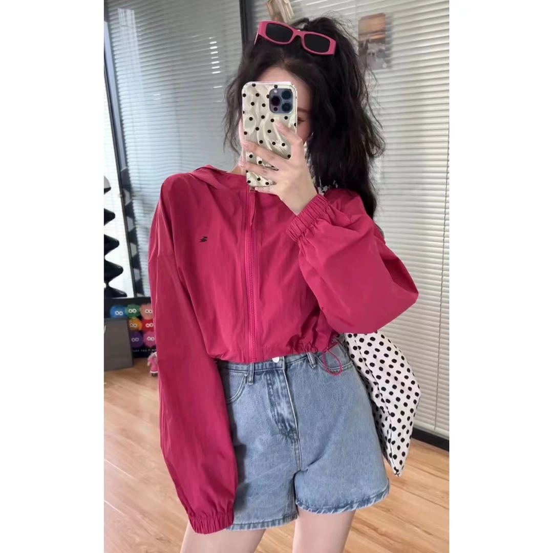 请叫我大韩《火龙果》韩版火龙果连帽夏季休闲拉链短款防晒衣3150