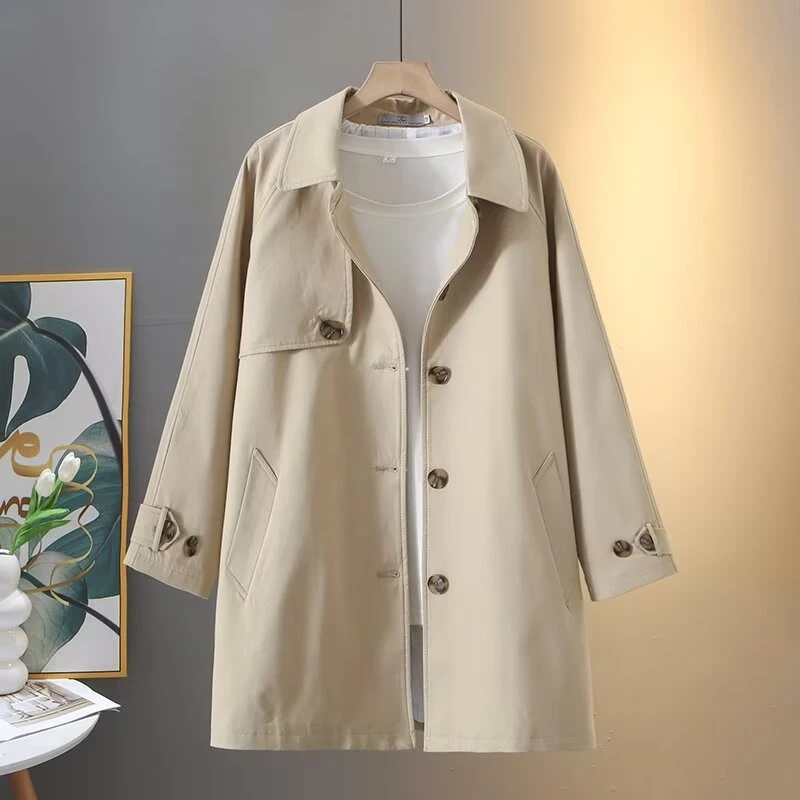 品质水洗棉大码女装大板型宽松加肥加大微胖mm中长款风衣外套上衣