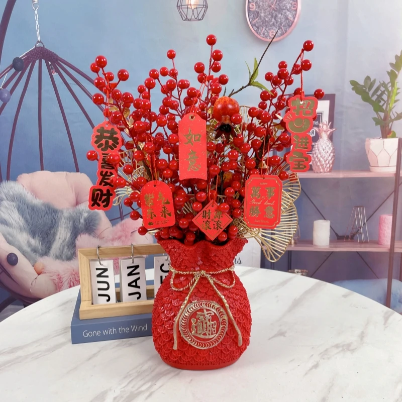 发果仿真乔迁结婚开业家居摆件送礼福桶客厅摆件福桶厅花束仿真