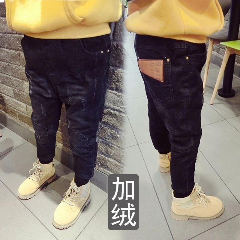 优选宝男童牛仔裤潮2小童靴裤子男孩宝宝加绒小脚裤秋冬款4冬季5