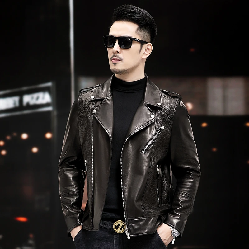 真皮皮衣男士短款百搭海宁山羊皮青年机车潮流时尚修身帅气外套