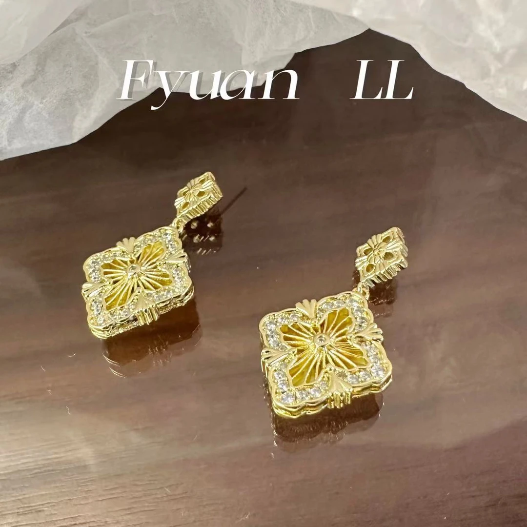 铜合金耳饰 [有耳夹]法式雕花耳环爆款耳钉气质复古宫廷风耳饰
