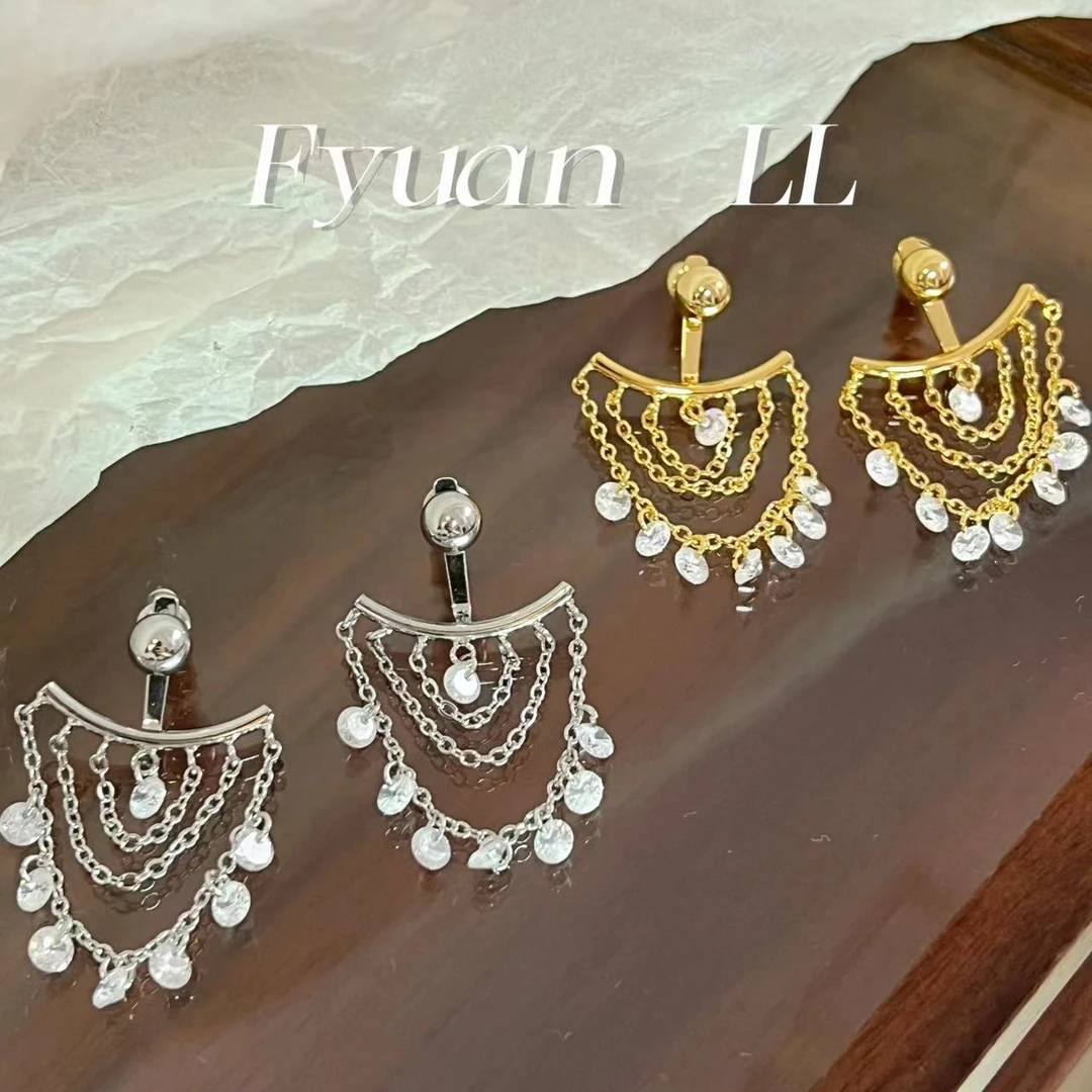 铜合金耳饰 气质夏日新款层次流苏耳环女锆石镶钻灵动耳钉