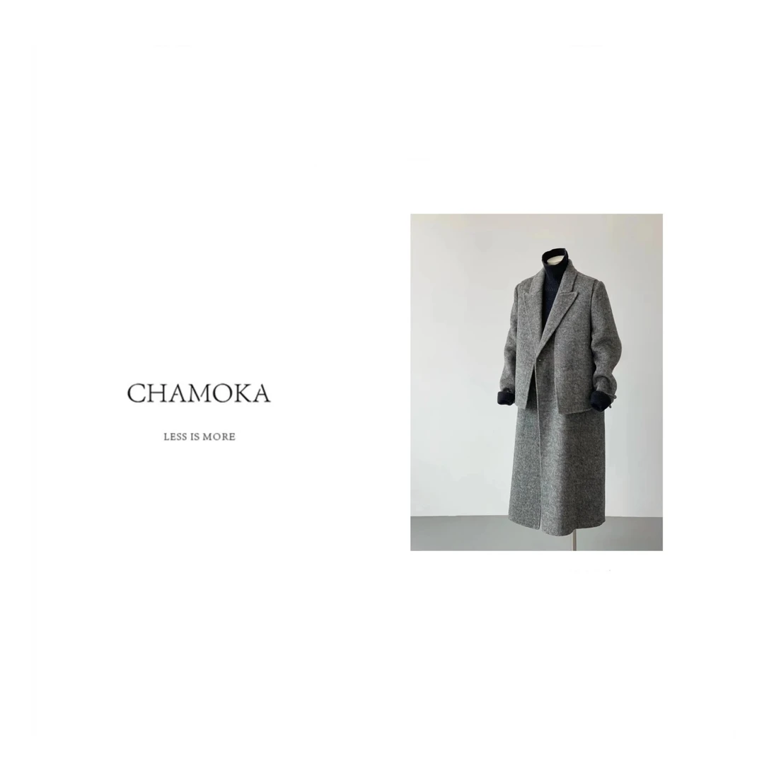 【年中大促】ROW风桑蚕丝羊驼毛混纺极简马甲大衣两件套L332