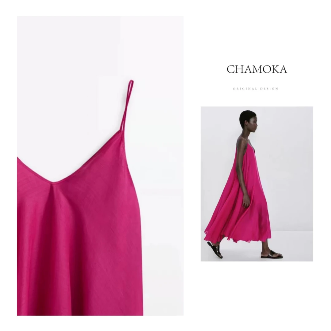 【破价】100%天丝重磅材质夏季时尚简约轻奢蔷薇吊带连衣裙L498