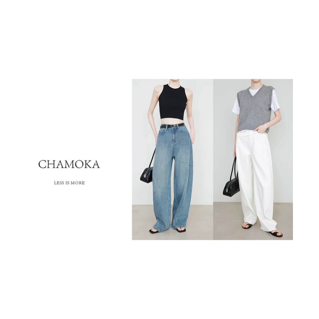 夏莫卡100%棉时尚轻奢高腰显瘦调性雅痞牛仔裤N706