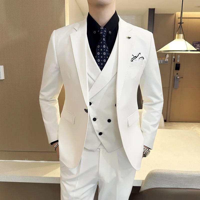 男士修身西服套装网红男套装高级感气质白色休闲结婚商务帅气X887